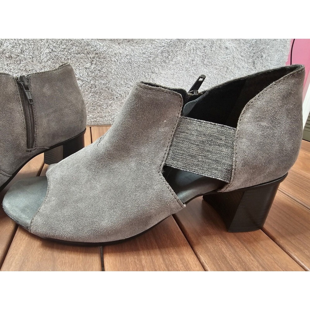 Munro Sable Sandals Booties Grey Suede Open Toe Block Heel Womens 9.5 WIDE
